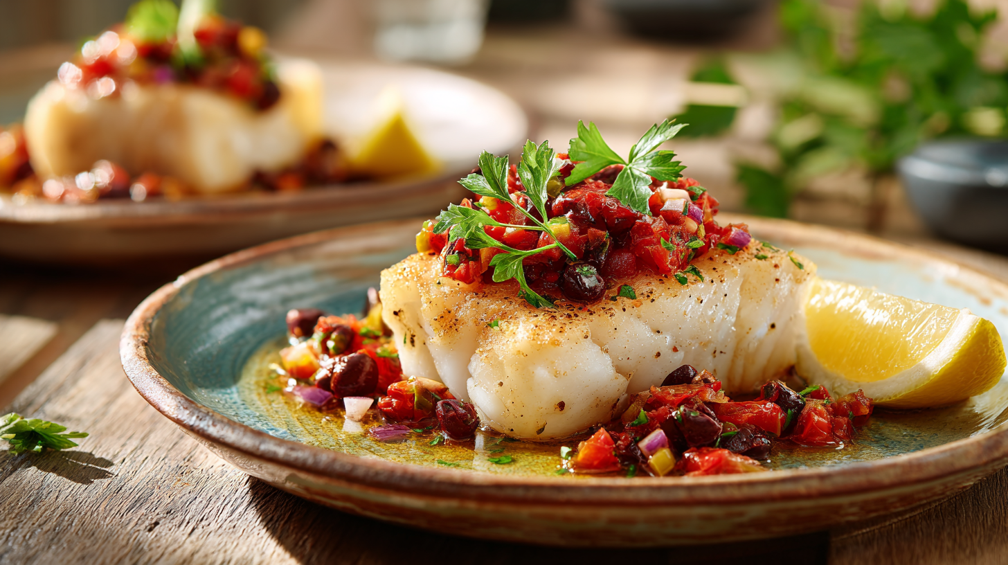 Baked Cod with Tomato and Olive Salsa