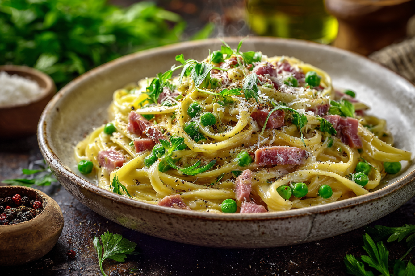 Leek, Pea and Ham Pasta