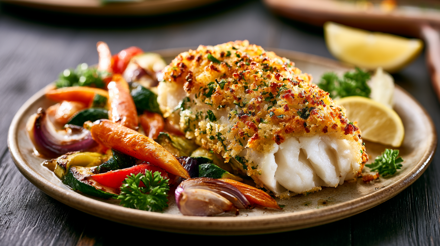 Parmesan-Crusted Haddock with Roasted Vegetables