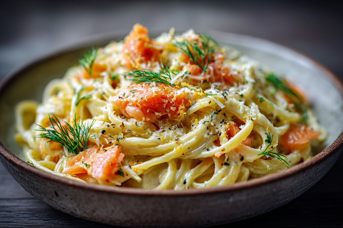 Smoked salmon and dill pasta