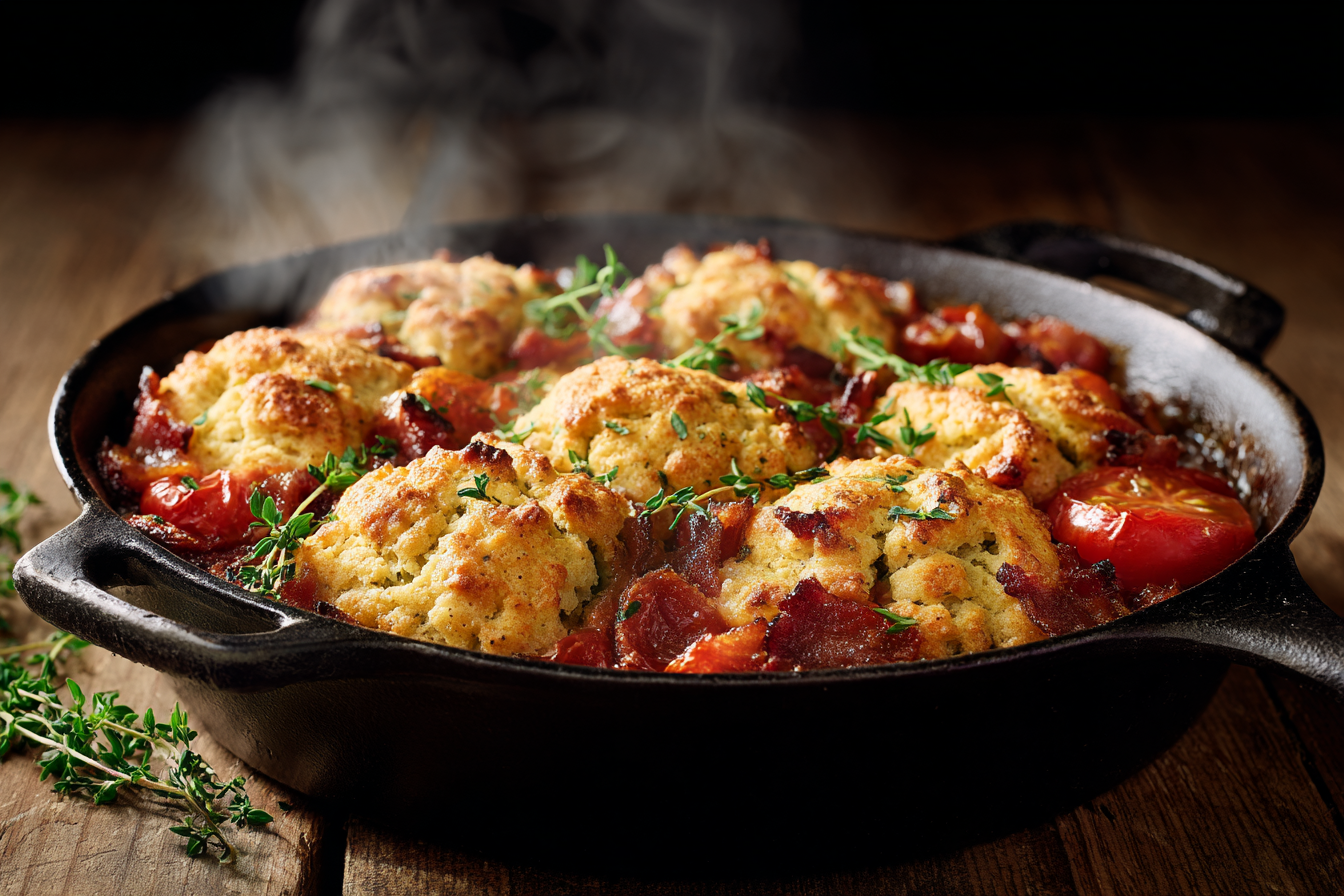 Bacon and tomato cobbler