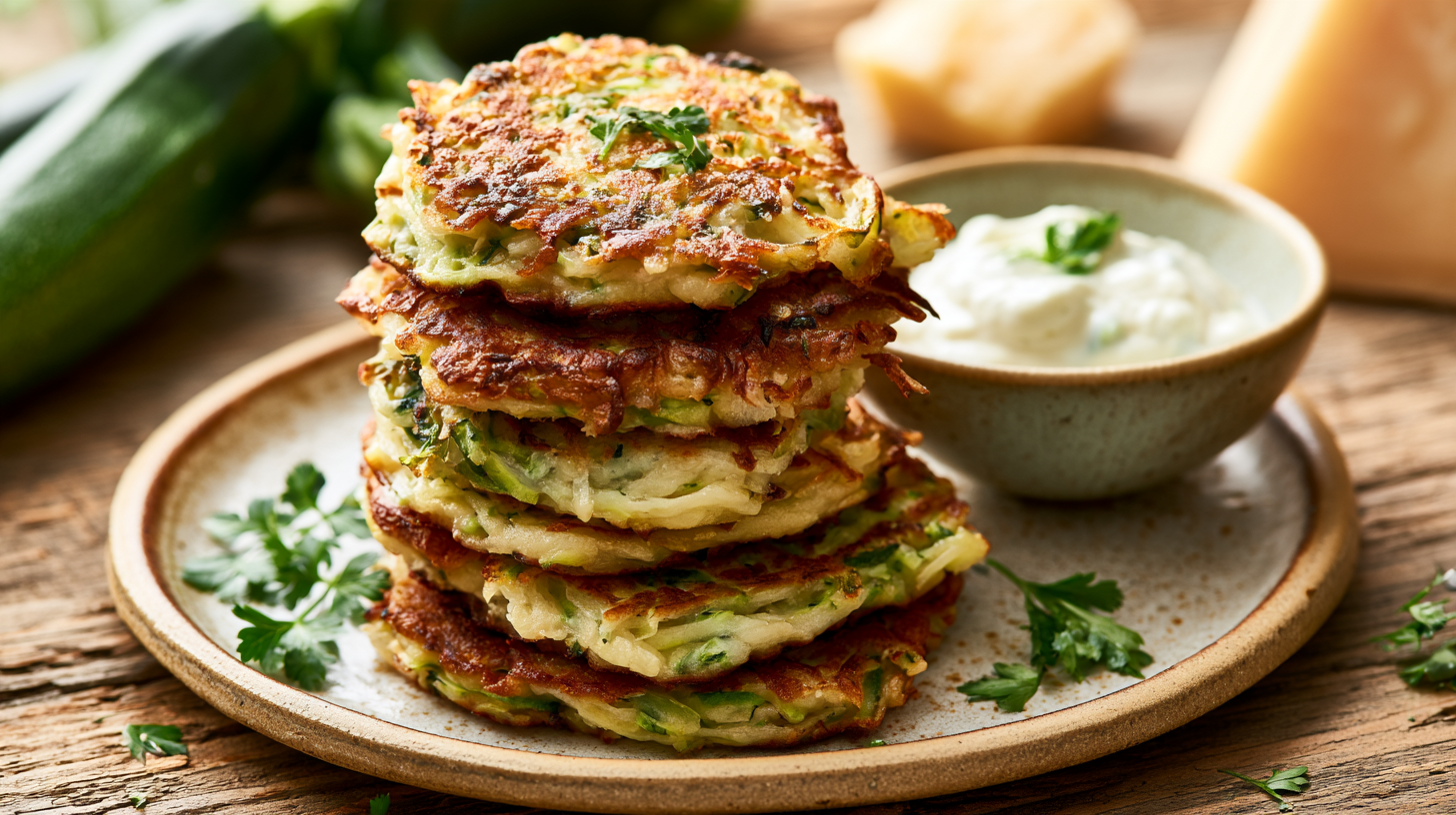 Courgette and Parmesan Fritters with Garlic Yogurt Dip