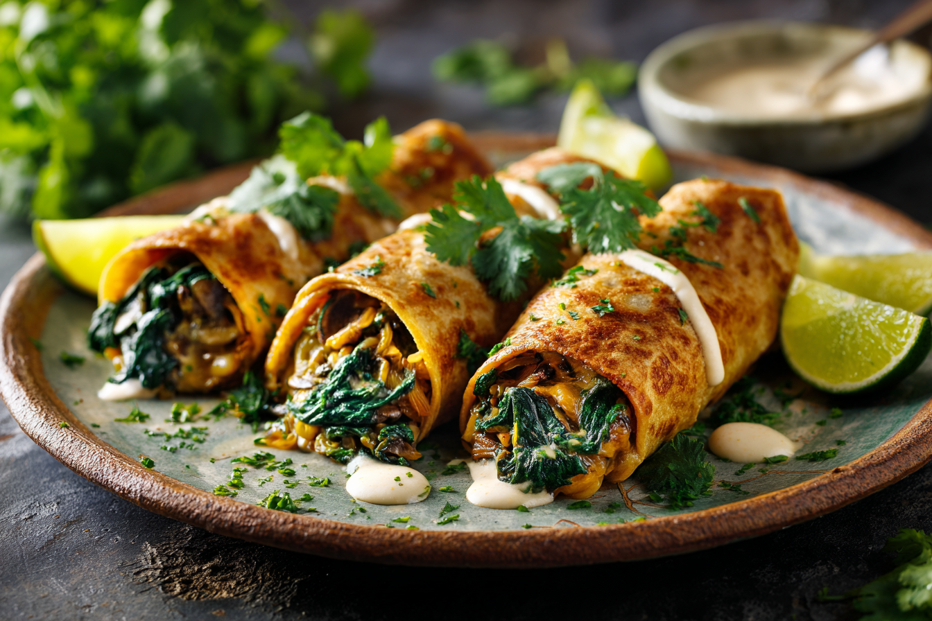 Mushroom and spinach chimichangas