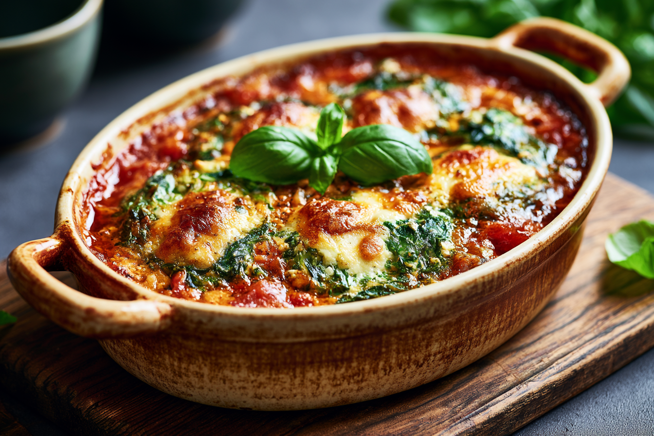 Tomato, ricotta and spinach bake