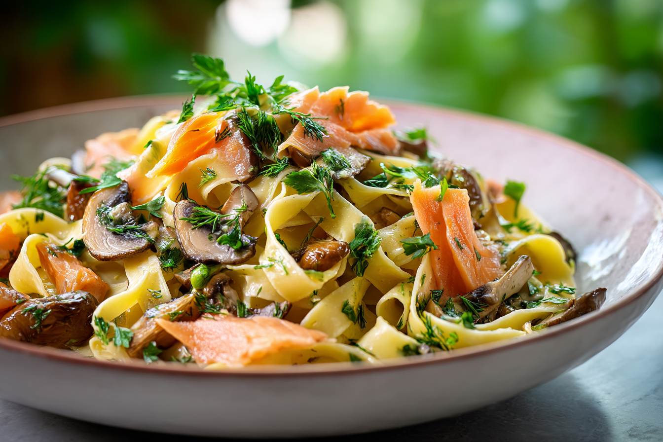 Smoked salmon and parsley tagliatelle